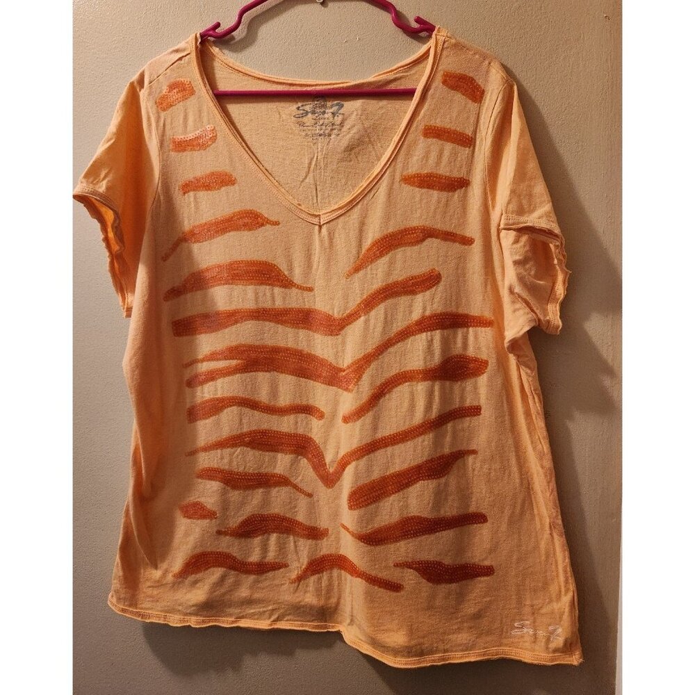 Seven7 Orange Animal Stripe Ladies Shirt 3XL